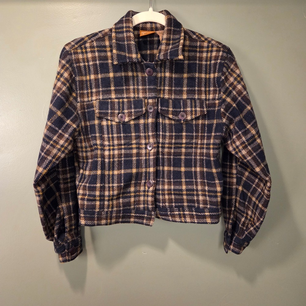 Vintage Fargo Women's Wool Blend Flannel Button Up Shacket Size S Plaid